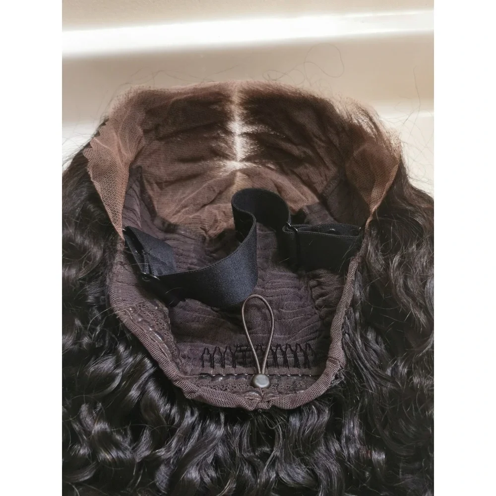 Quality Natural Black Burmese Curly Raw Human Hair Glueless Front Lace Wig 28